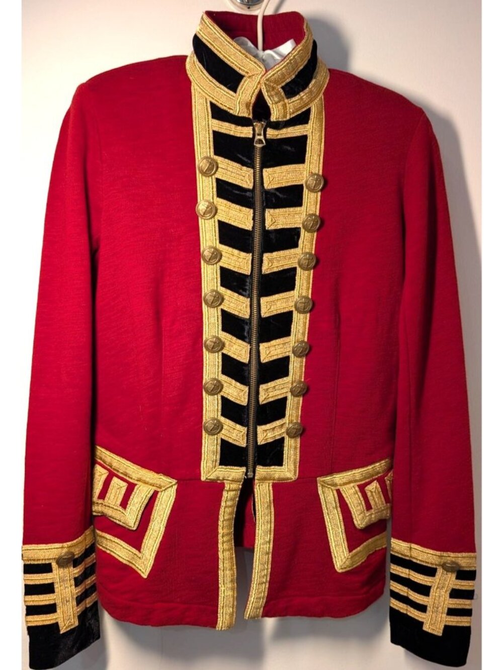 Denim & Supply Ralph Lauren Red, Black Velvet, Gold Military Jacket, Medium